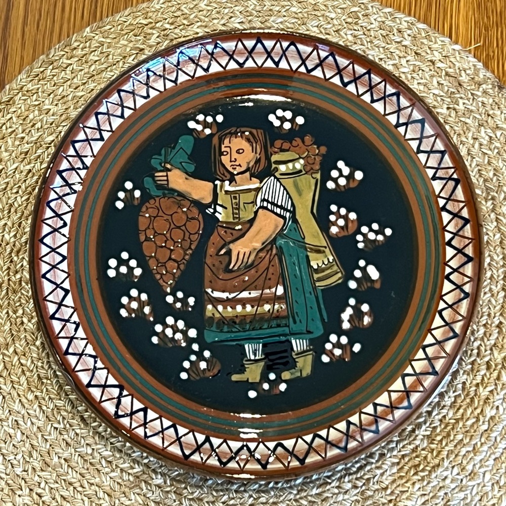 Hans Schneider Swiss Folk Art Pottery Plate Peasant Woman